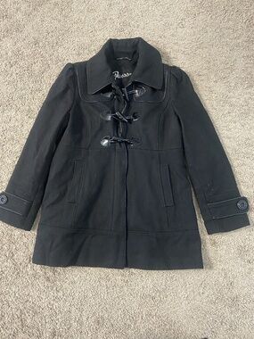 Guess Coat Womens Large Black Toggle Peacoat Jacket Wool Blend Button Up Winter